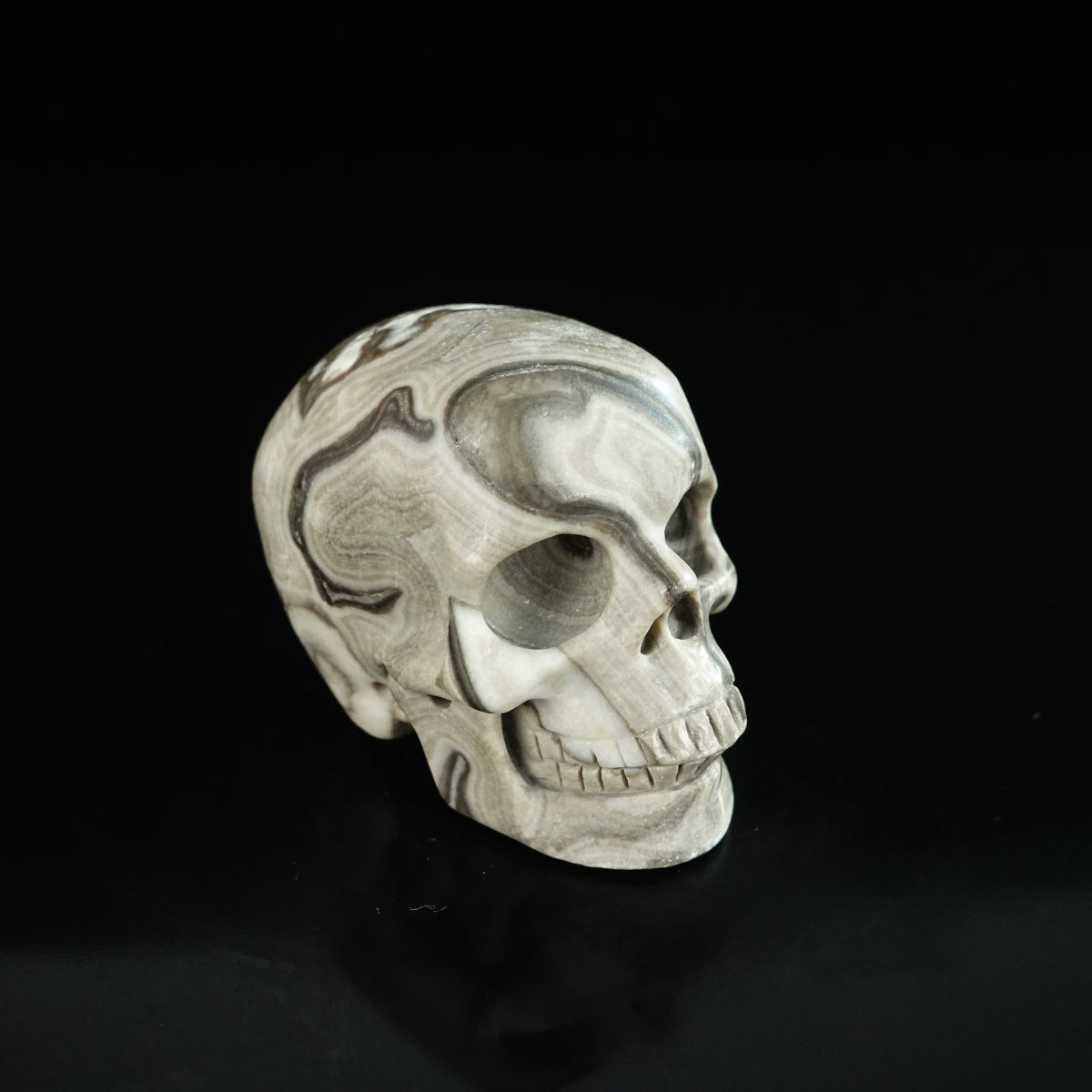 2.2" Black Crazy Atage Crystal Skull Carving - Unique Piece #CA18