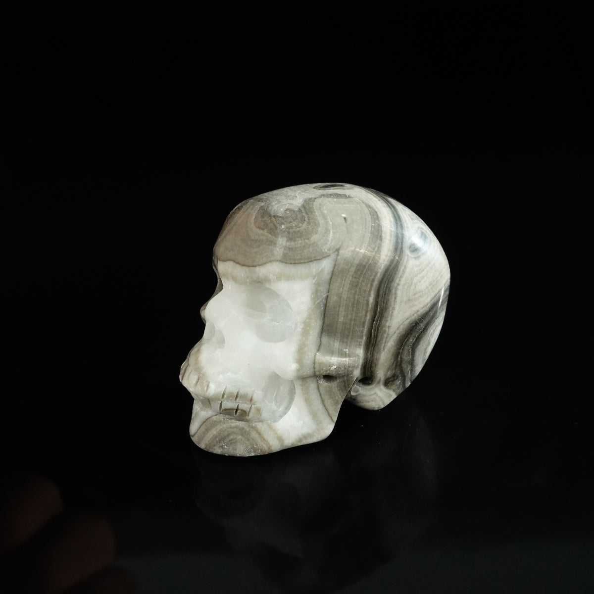 2.2" Black Crazy Atage Crystal Skull Carving - Unique Piece #CA19