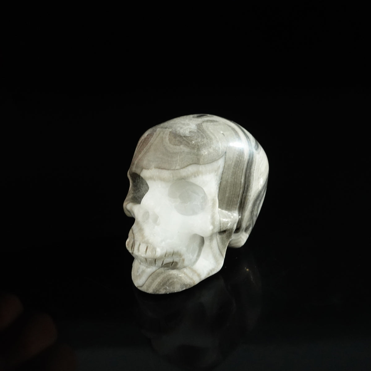 2.2" Black Crazy Atage Crystal Skull Carving - Unique Piece #CA19