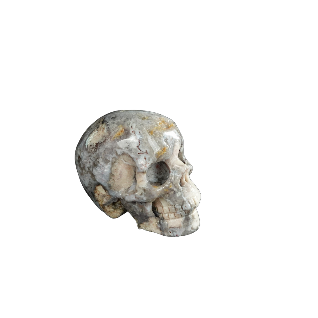 2.2" Blue Flower Agate Crystal Skull Carving - Unique Piece #BF01