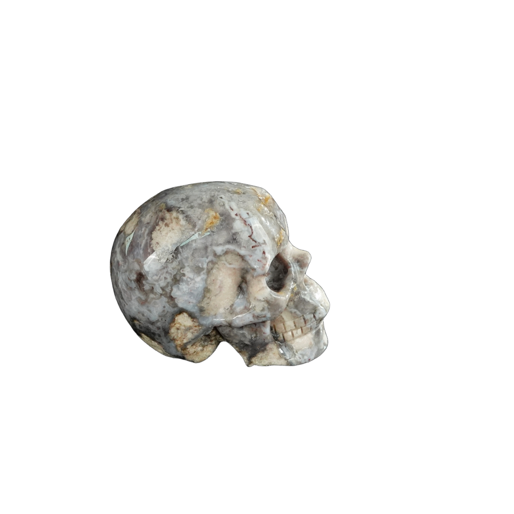2.2" Blue Flower Agate Crystal Skull Carving - Unique Piece #BF01