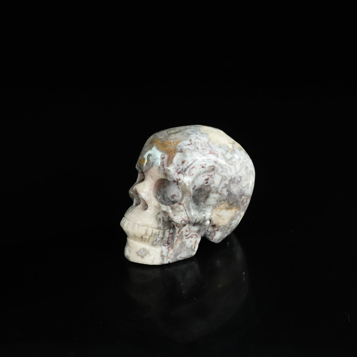 2.2" Blue Flower Agate Crystal Skull Carving - Unique Piece #BF01