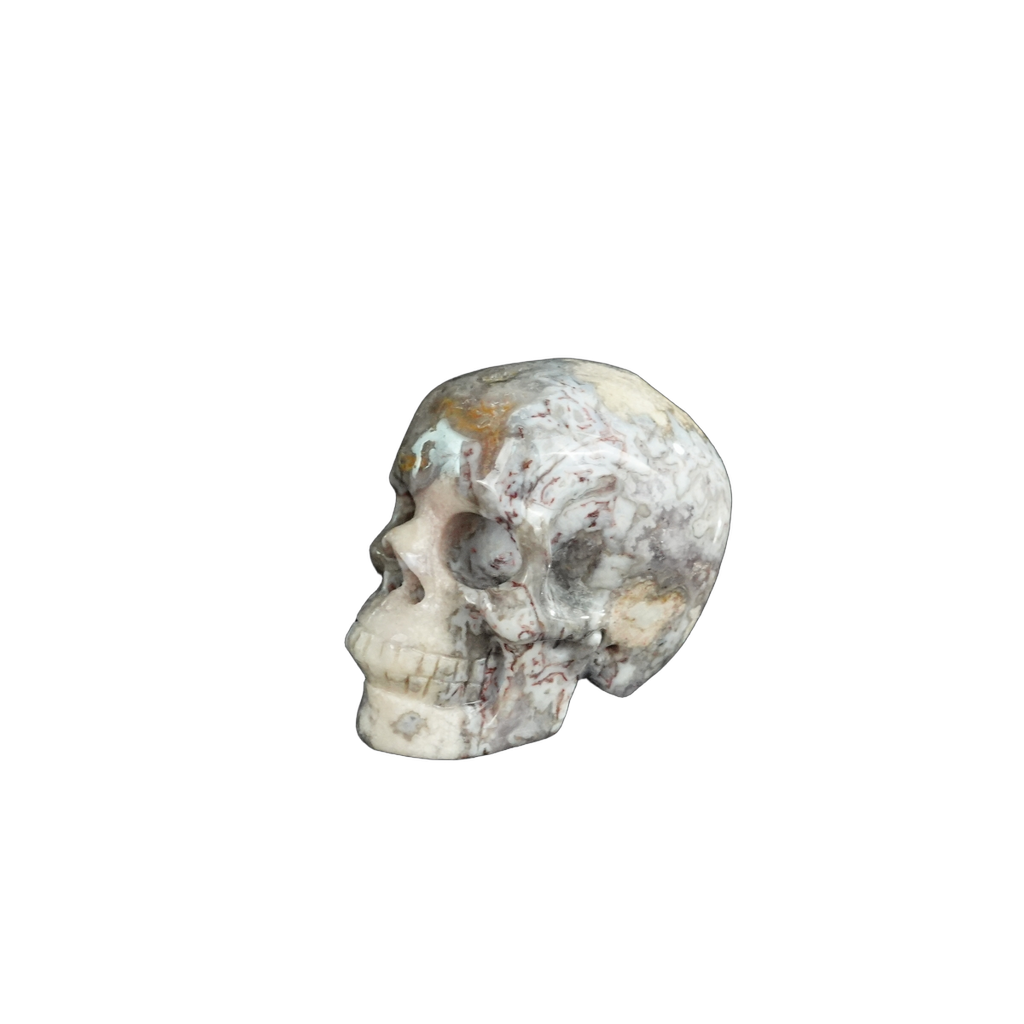 2.2" Blue Flower Agate Crystal Skull Carving - Unique Piece #BF01