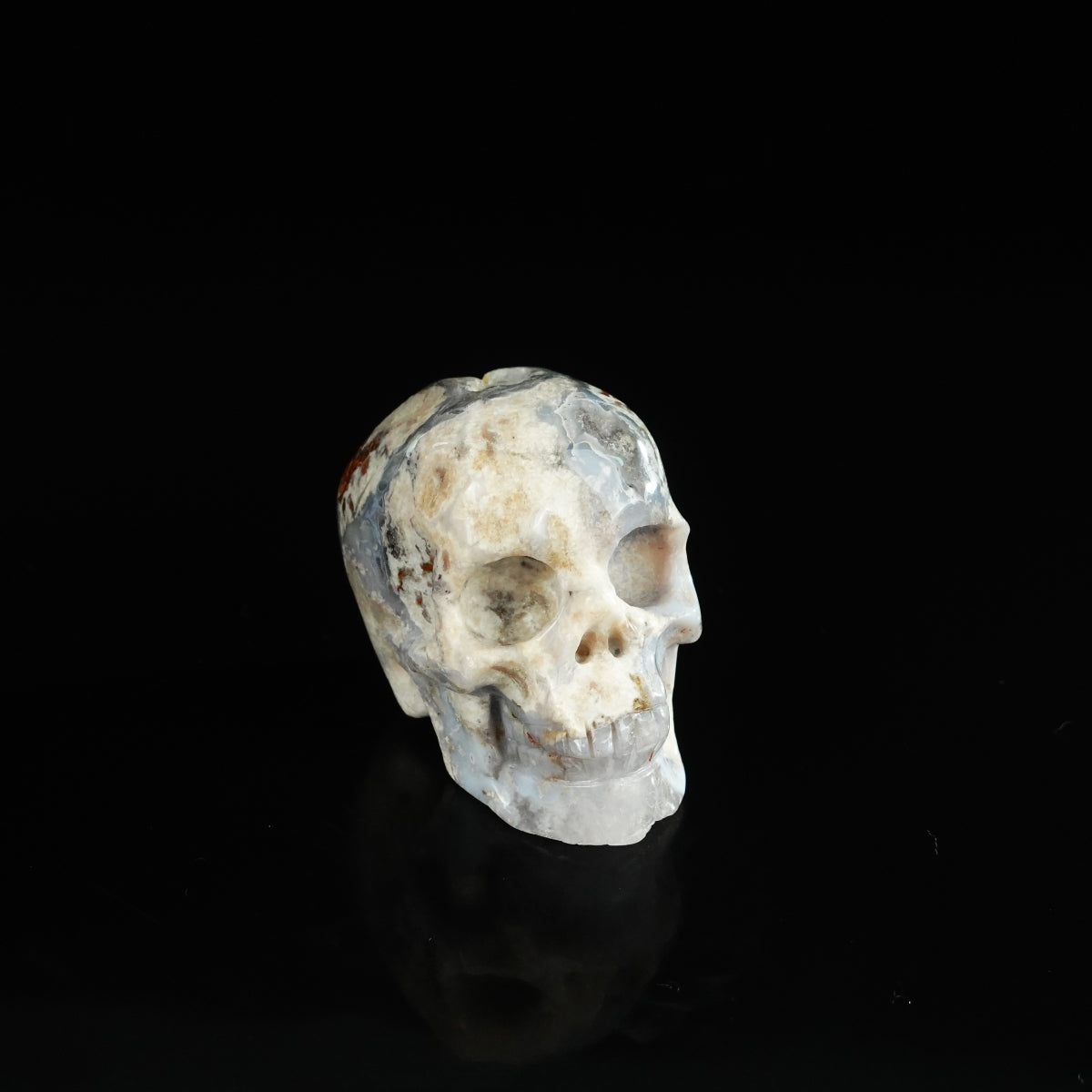 2.2" Blue Flower Agate Crystal Skull Carving - Unique Piece #BF02