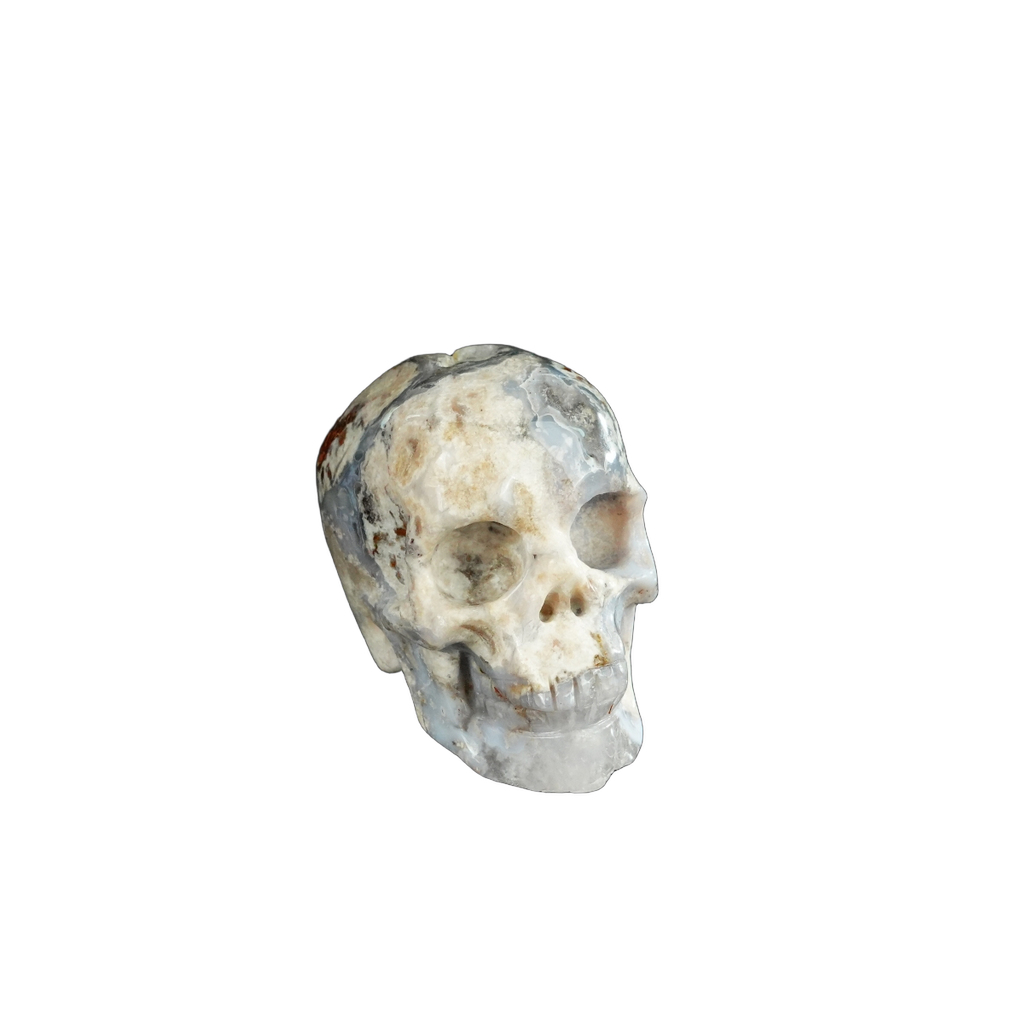 2.2" Blue Flower Agate Crystal Skull Carving - Unique Piece #BF02