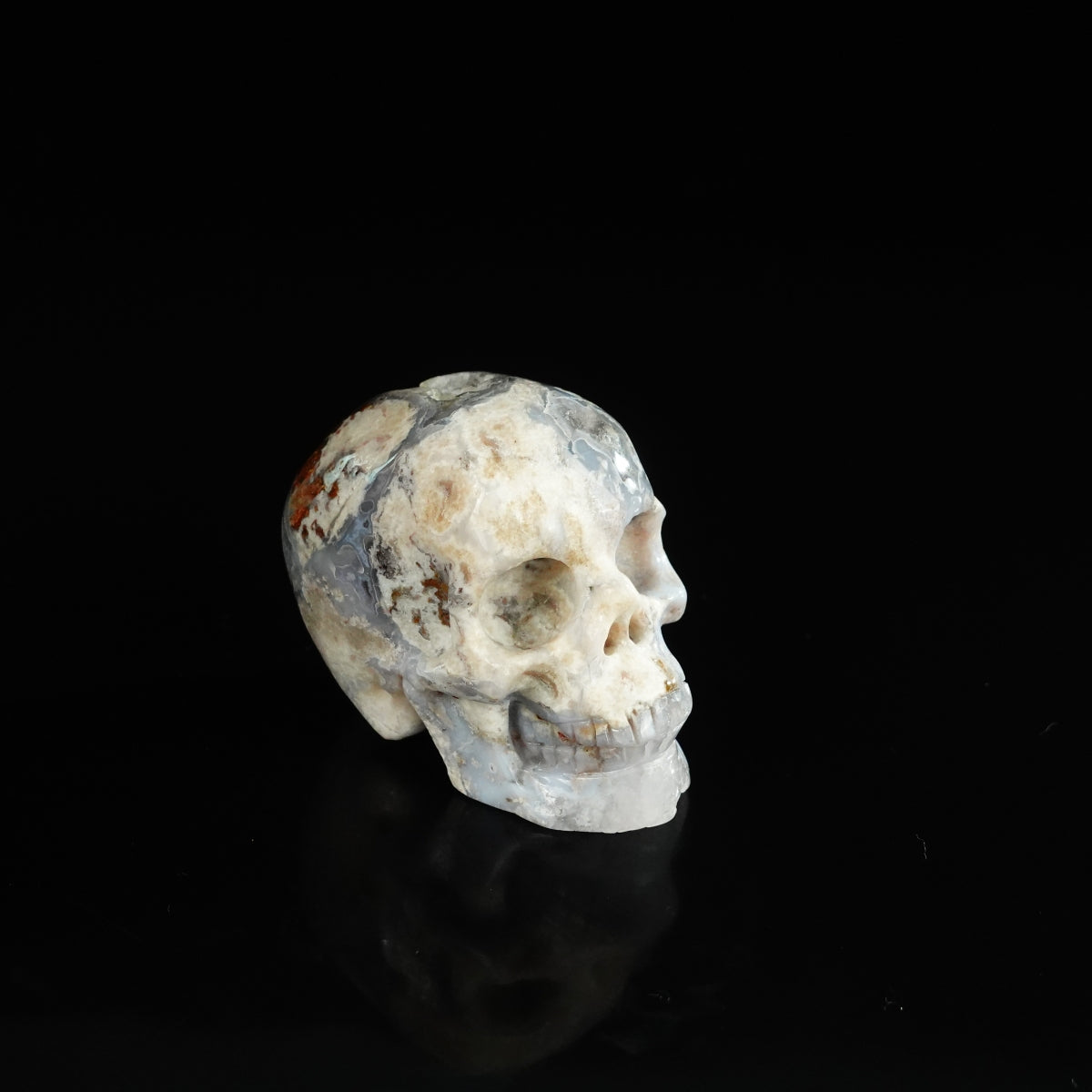2.2" Blue Flower Agate Crystal Skull Carving - Unique Piece #BF02