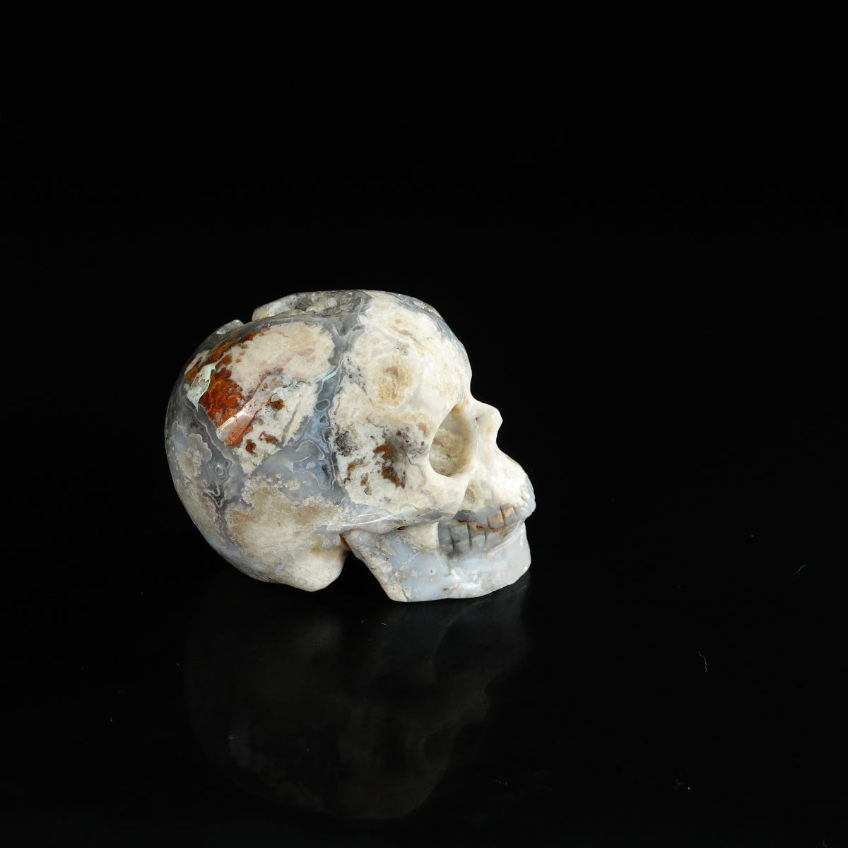 2.2" Blue Flower Agate Crystal Skull Carving - Unique Piece #BF02