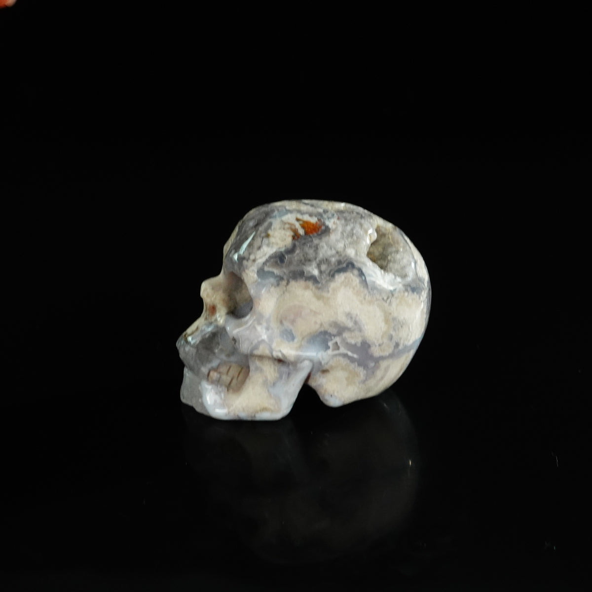 2.2" Blue Flower Agate Crystal Skull Carving - Unique Piece #BF02