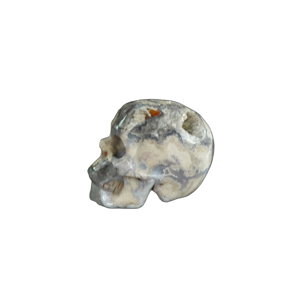 2.2" Blue Flower Agate Crystal Skull Carving - Unique Piece #BF02