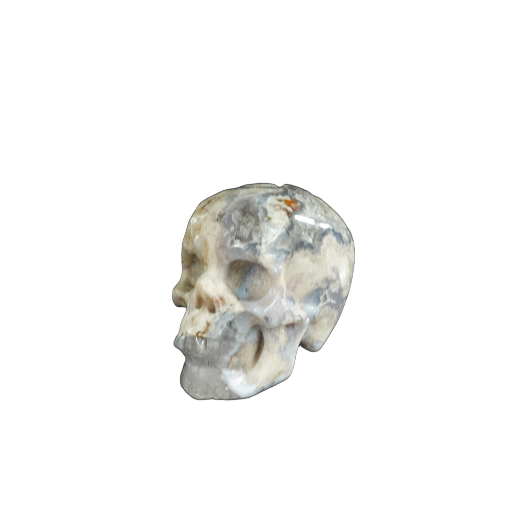 2.2" Blue Flower Agate Crystal Skull Carving - Unique Piece #BF02
