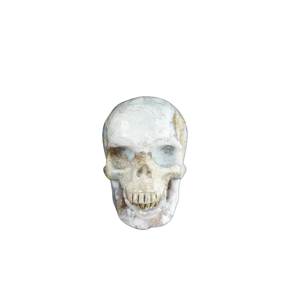 2.2" Blue Flower Agate Crystal Skull Carving - Unique Piece #BF03