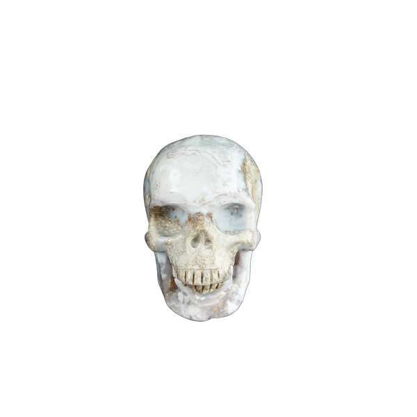 2.2" Blue Flower Agate Crystal Skull Carving - Unique Piece #BF03