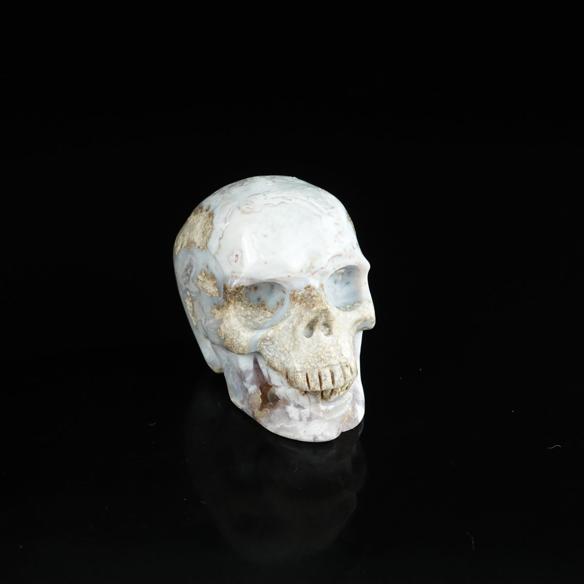 2.2" Blue Flower Agate Crystal Skull Carving - Unique Piece #BF03