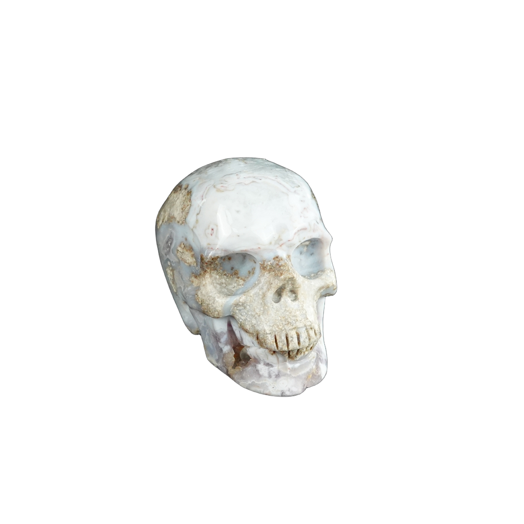 2.2" Blue Flower Agate Crystal Skull Carving - Unique Piece #BF03