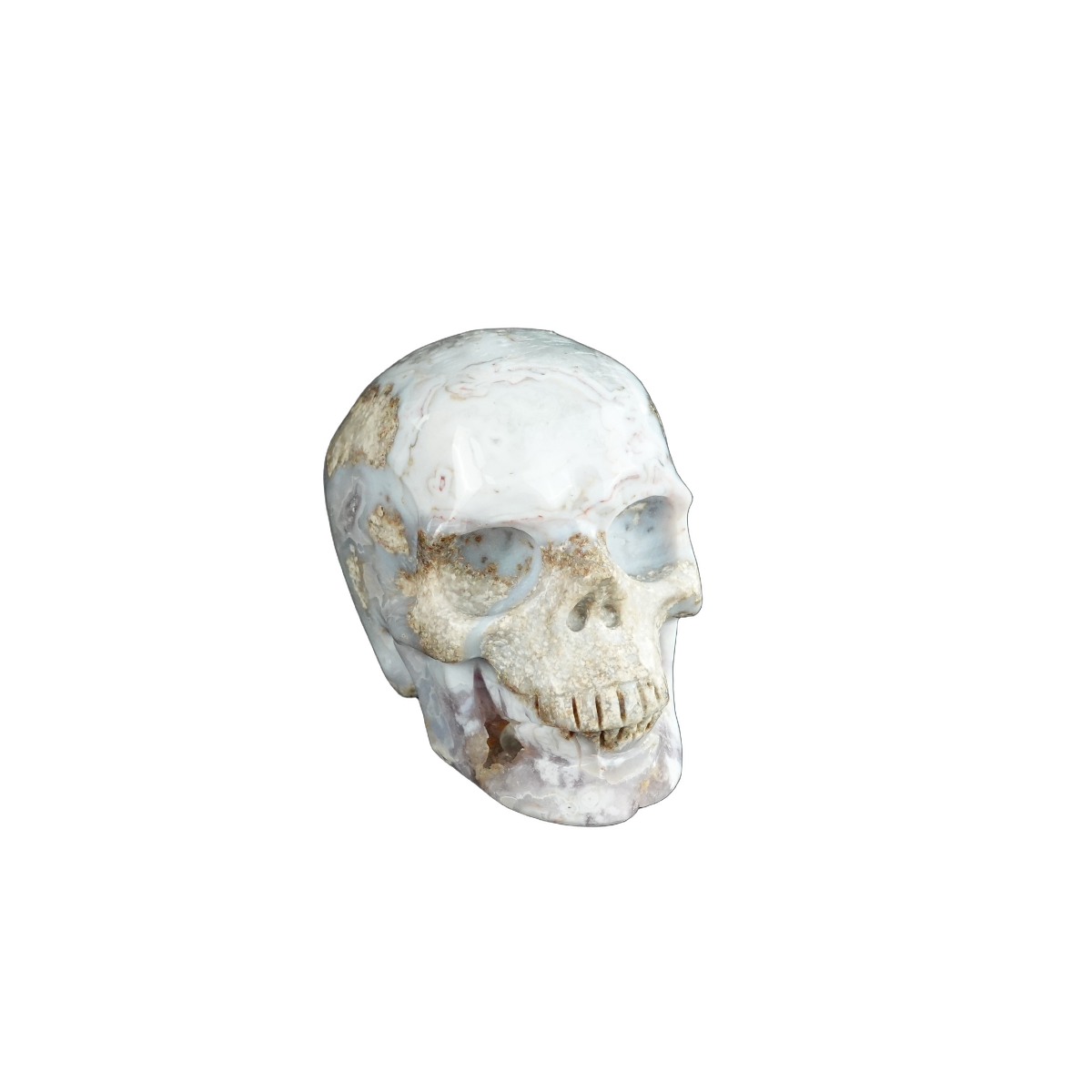 2.2" Blue Flower Agate Crystal Skull Carving - Unique Piece #BF03