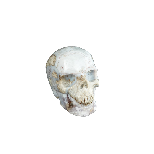 2.2" Blue Flower Agate Crystal Skull Carving - Unique Piece #BF03