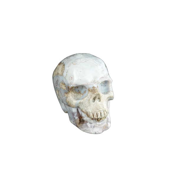 2.2" Blue Flower Agate Crystal Skull Carving - Unique Piece #BF03 - alternate view
