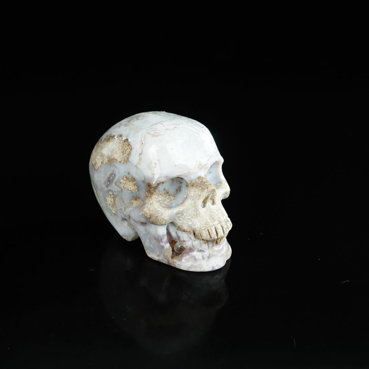 2.2" Blue Flower Agate Crystal Skull Carving - Unique Piece #BF03