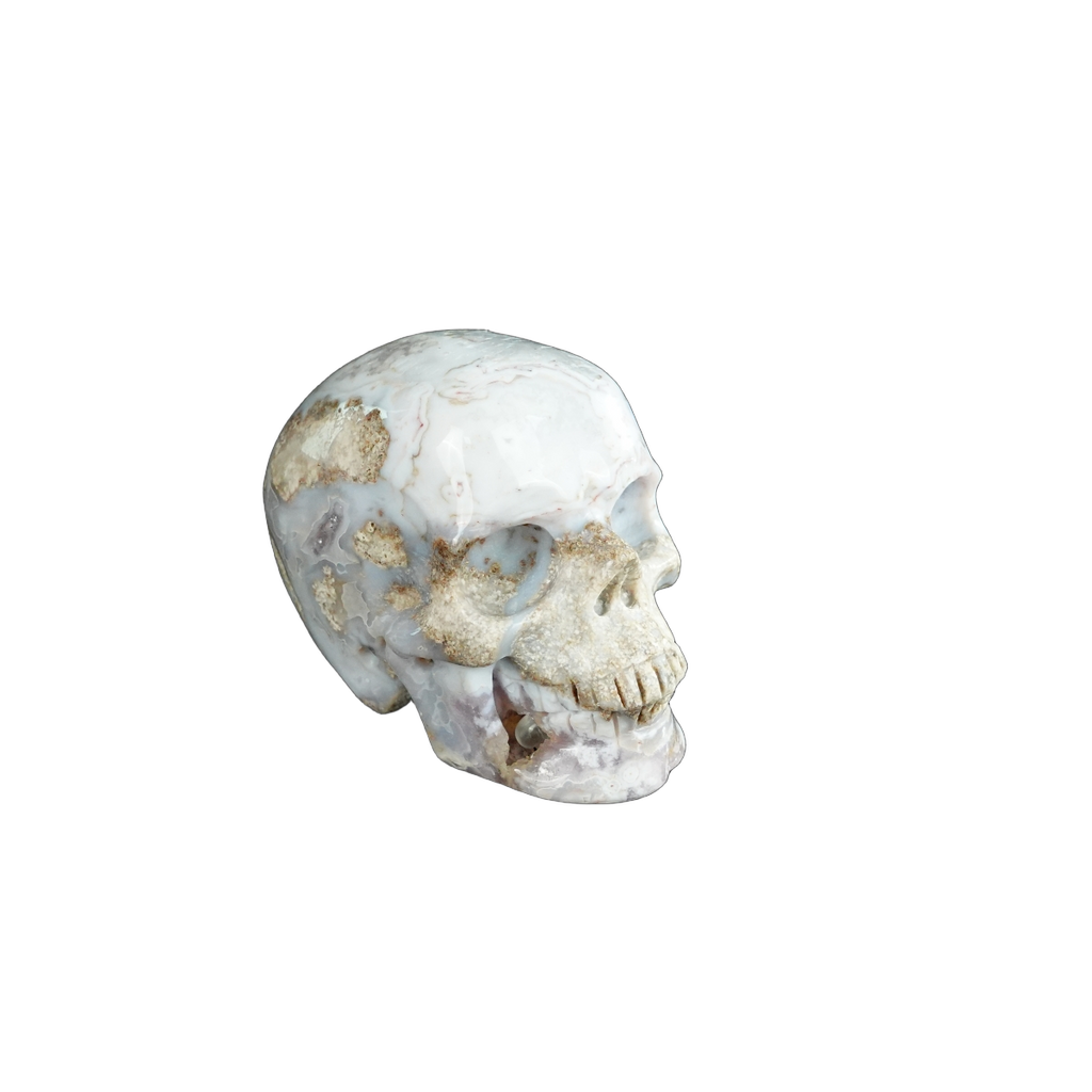 2.2" Blue Flower Agate Crystal Skull Carving - Unique Piece #BF03
