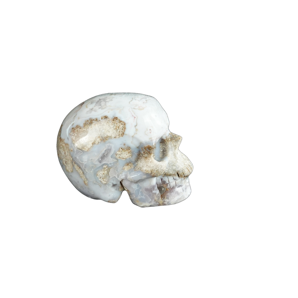 2.2" Blue Flower Agate Crystal Skull Carving - Unique Piece #BF03