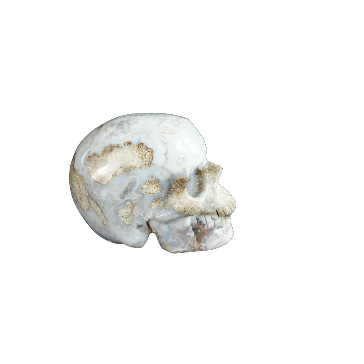 2.2" Blue Flower Agate Crystal Skull Carving - Unique Piece #BF03