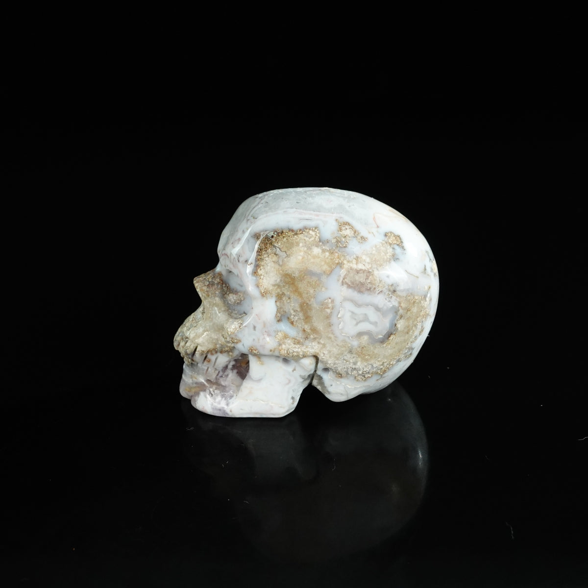 2.2" Blue Flower Agate Crystal Skull Carving - Unique Piece #BF03