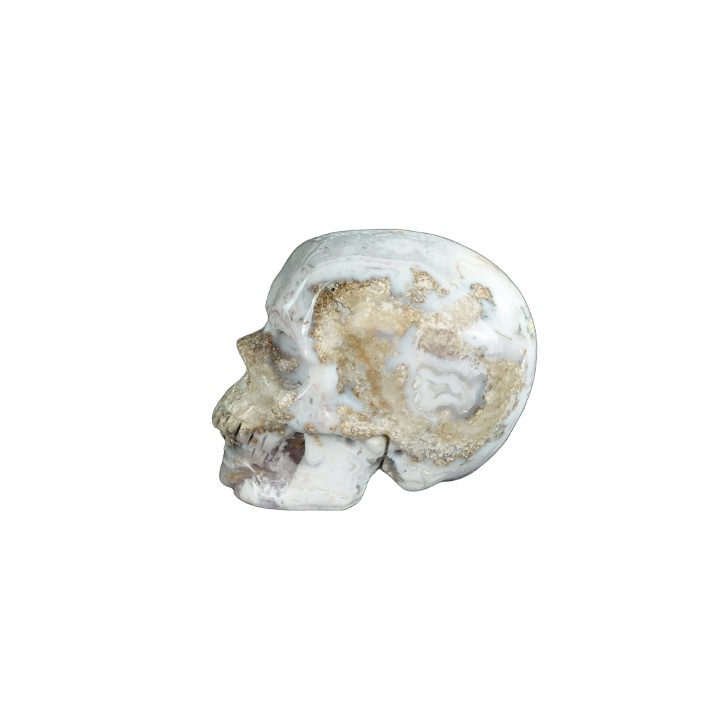 2.2" Blue Flower Agate Crystal Skull Carving - Unique Piece #BF03