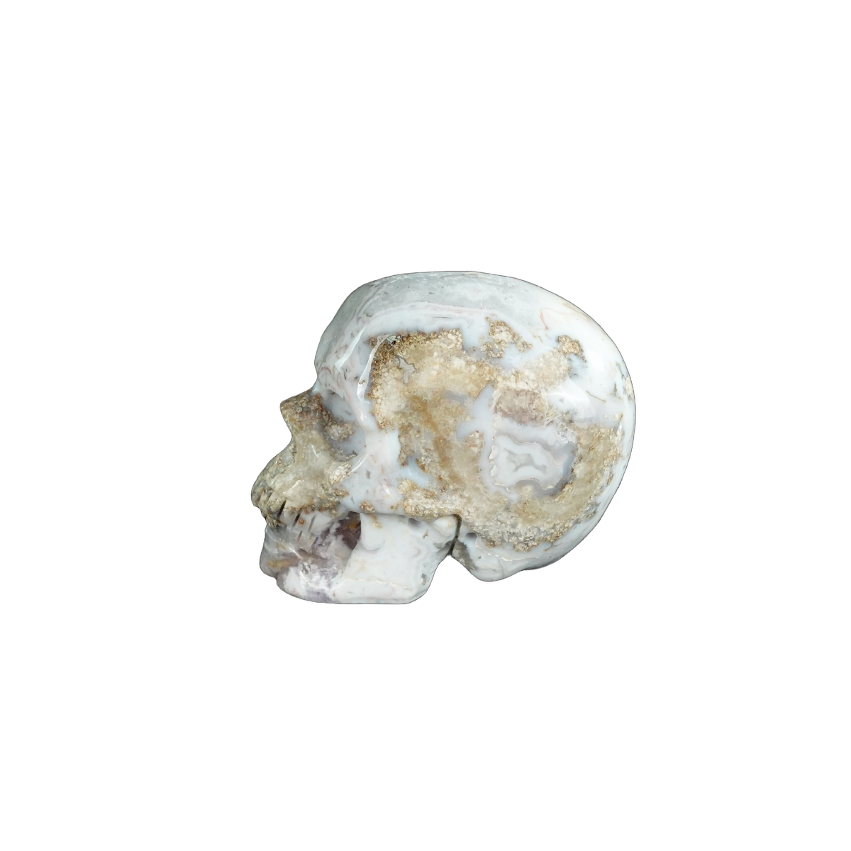 2.2" Blue Flower Agate Crystal Skull Carving - Unique Piece #BF03