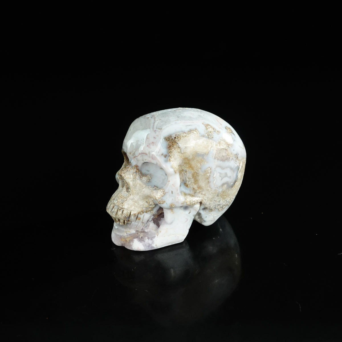 2.2" Blue Flower Agate Crystal Skull Carving - Unique Piece #BF03