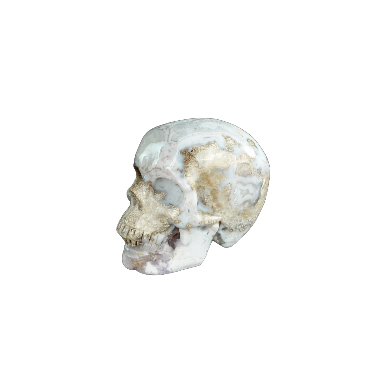 2.2" Blue Flower Agate Crystal Skull Carving - Unique Piece #BF03