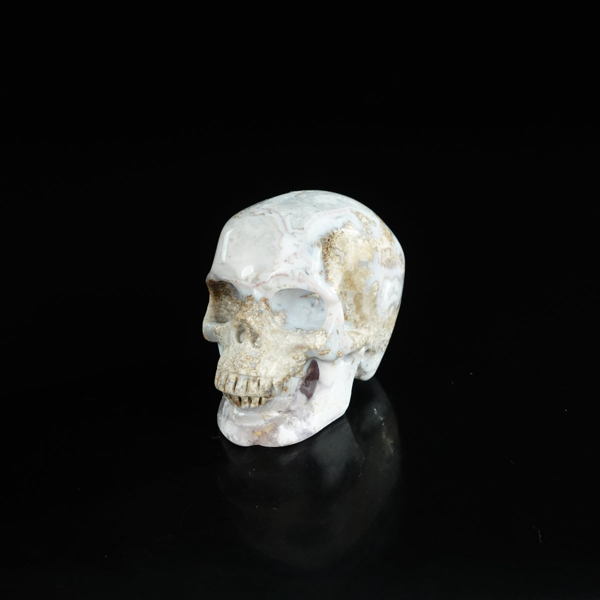 2.2" Blue Flower Agate Crystal Skull Carving - Unique Piece #BF03