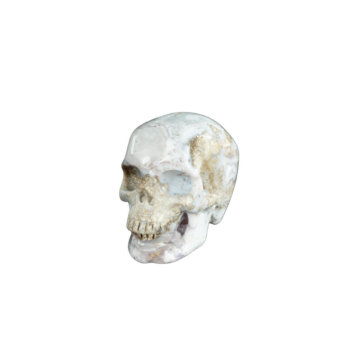 2.2" Blue Flower Agate Crystal Skull Carving - Unique Piece #BF03