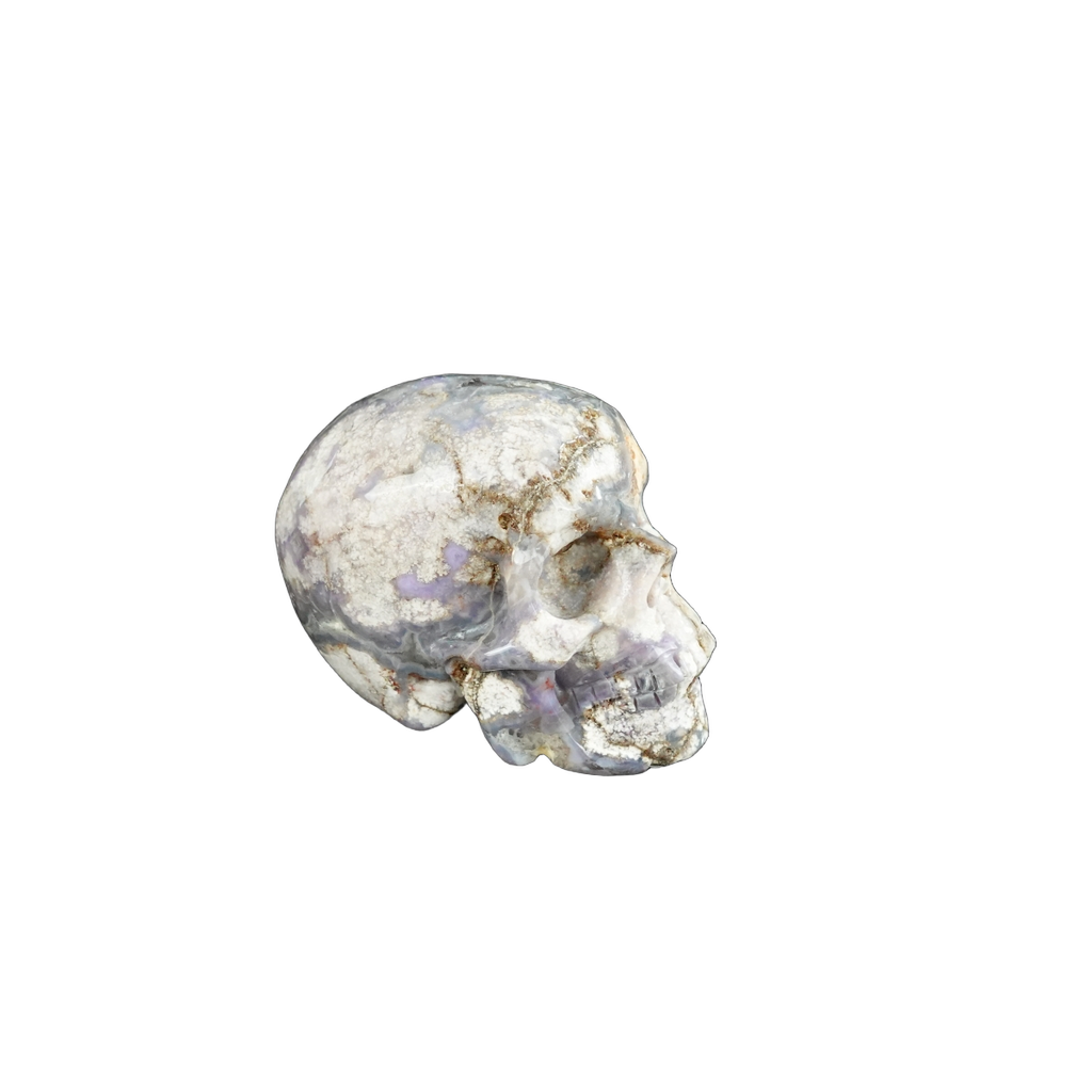2.2" Blue Flower Agate Crystal Skull Carving - Unique Piece #BF04
