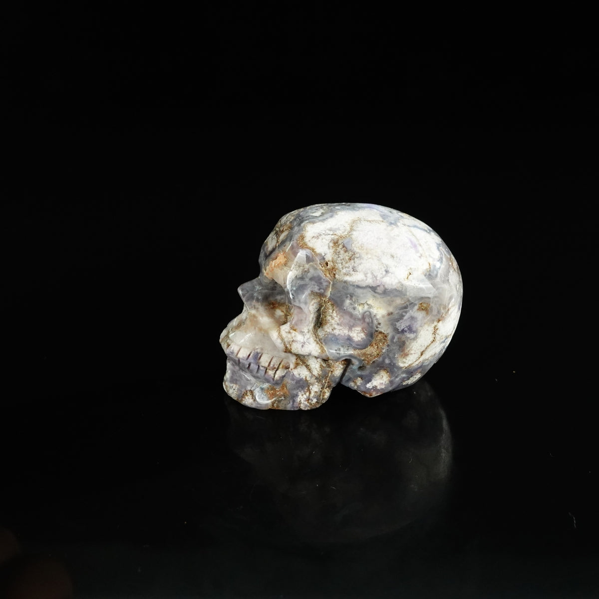2.2" Blue Flower Agate Crystal Skull Carving - Unique Piece #BF04