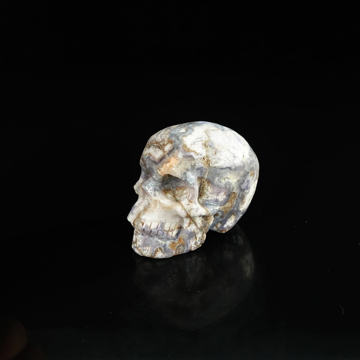 2.2" Blue Flower Agate Crystal Skull Carving - Unique Piece #BF04