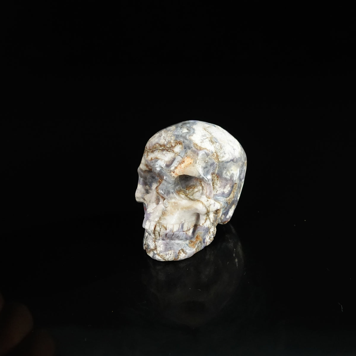 2.2" Blue Flower Agate Crystal Skull Carving - Unique Piece #BF04