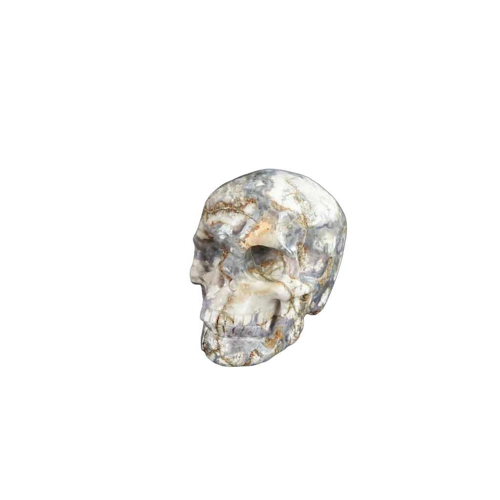 2.2" Blue Flower Agate Crystal Skull Carving - Unique Piece #BF04