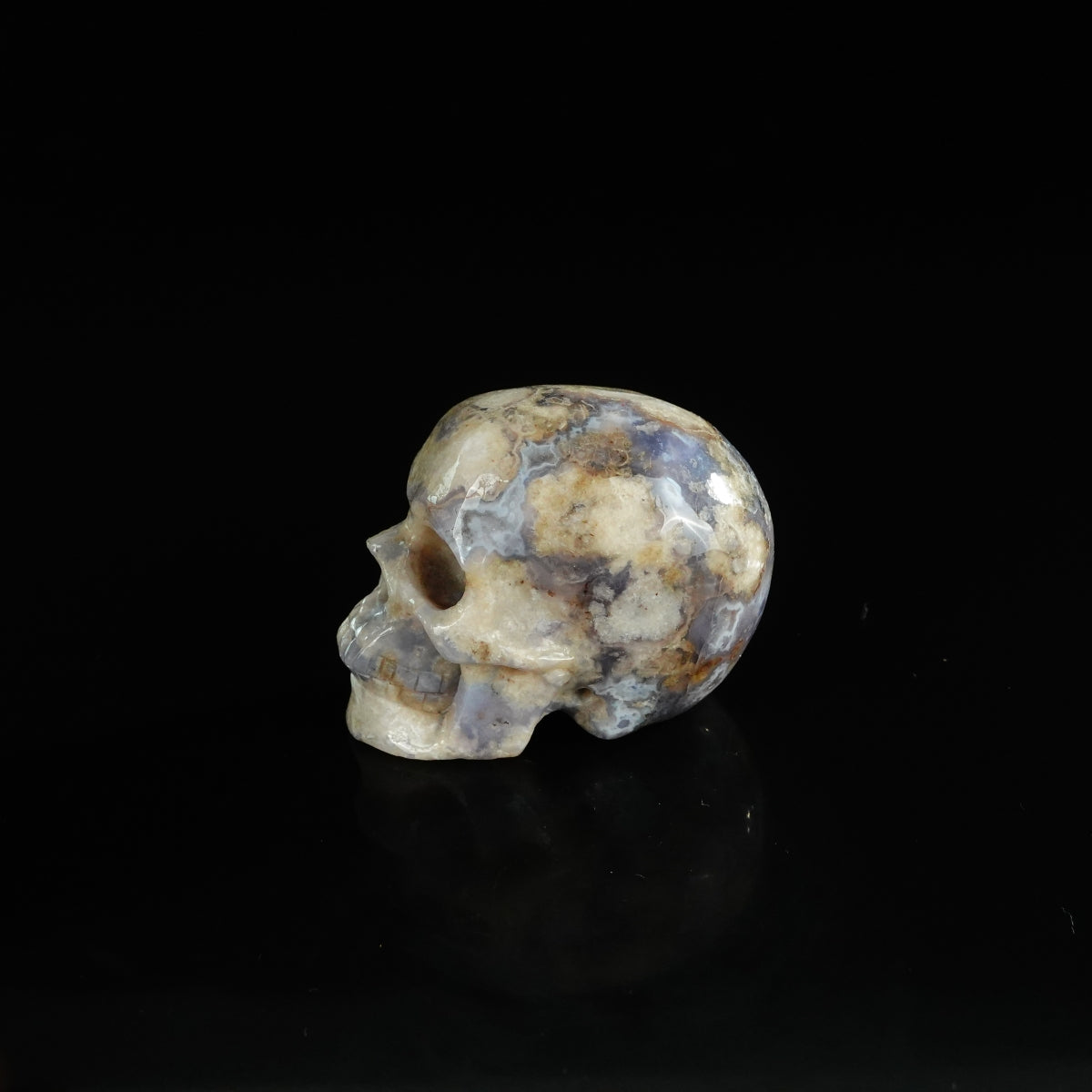 2.2" Blue Flower Agate Crystal Skull Carving - Unique Piece #BF05