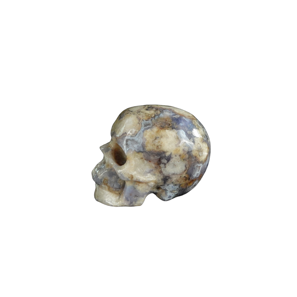 2.2" Blue Flower Agate Crystal Skull Carving - Unique Piece #BF05