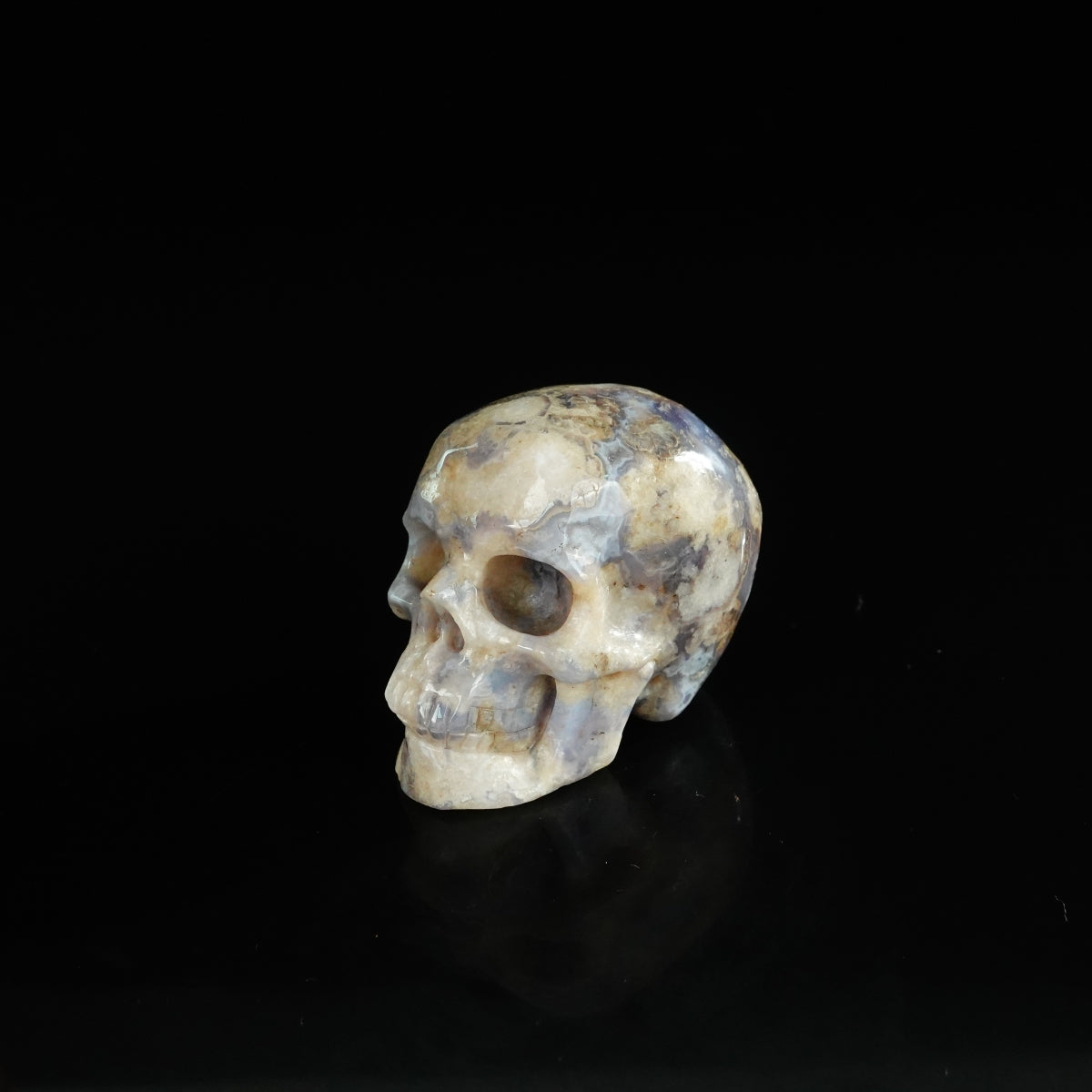 2.2" Blue Flower Agate Crystal Skull Carving - Unique Piece #BF05