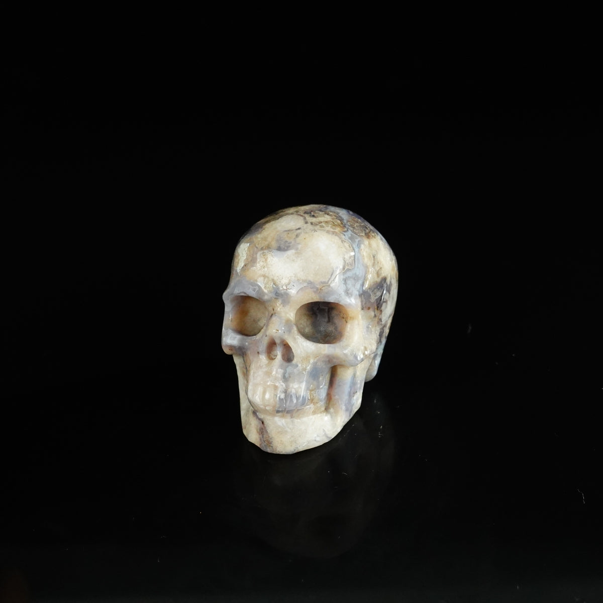 2.2" Blue Flower Agate Crystal Skull Carving - Unique Piece #BF05