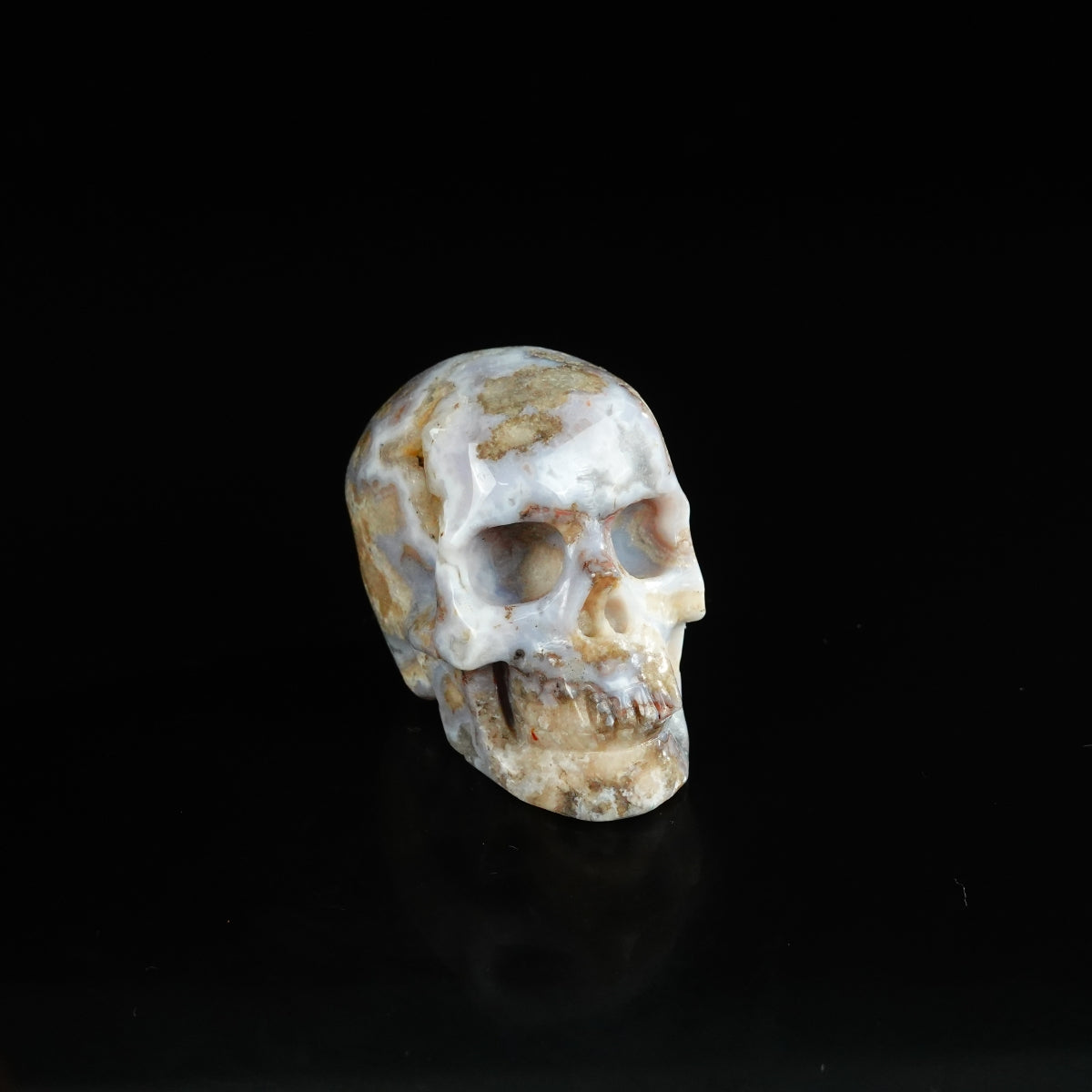 2.2" Blue Flower Agate Crystal Skull Carving - Unique Piece #BF06