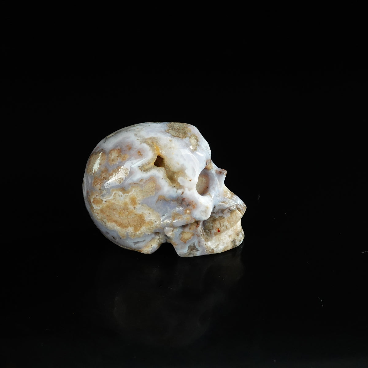 2.2" Blue Flower Agate Crystal Skull Carving - Unique Piece #BF06