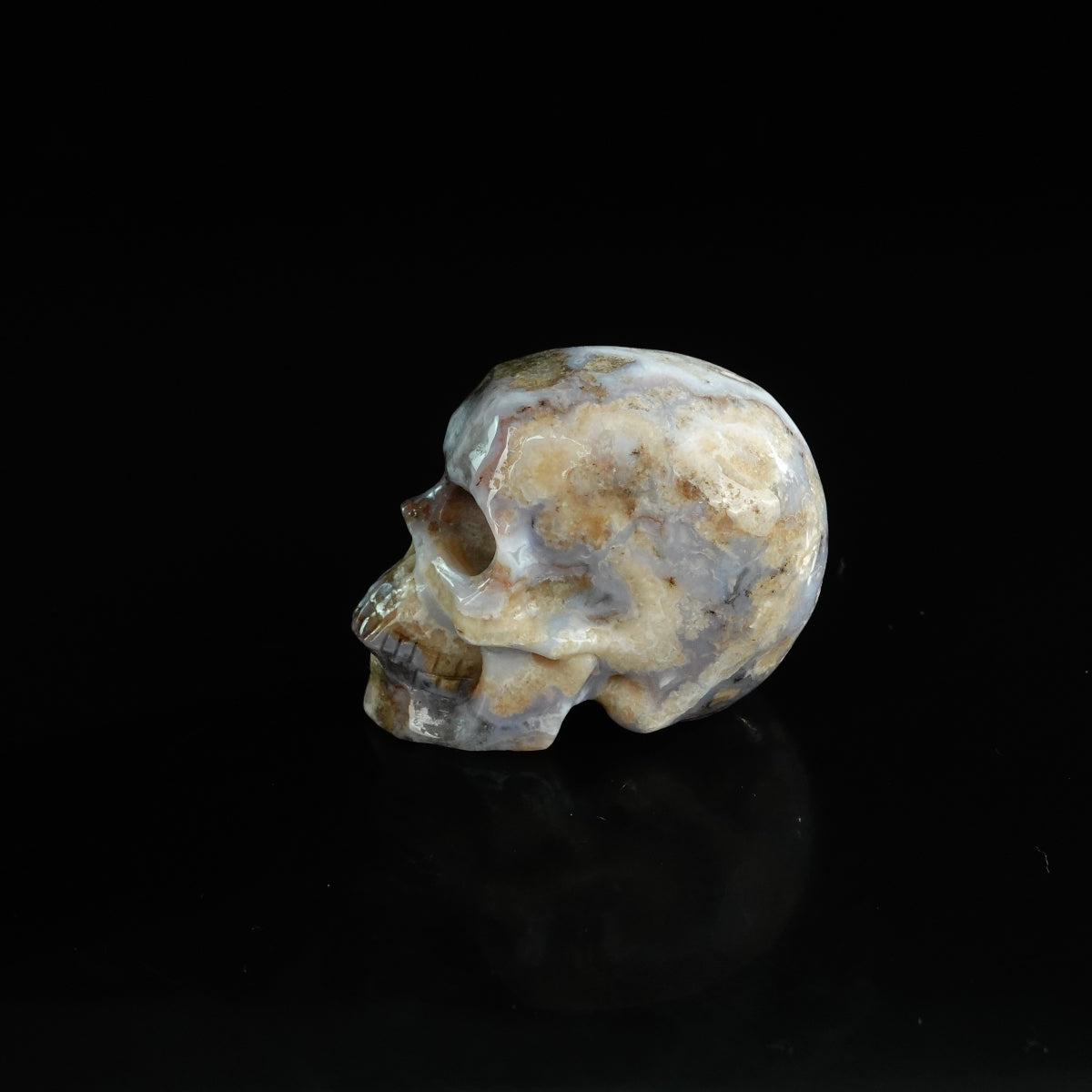 2.2" Blue Flower Agate Crystal Skull Carving - Unique Piece #BF06