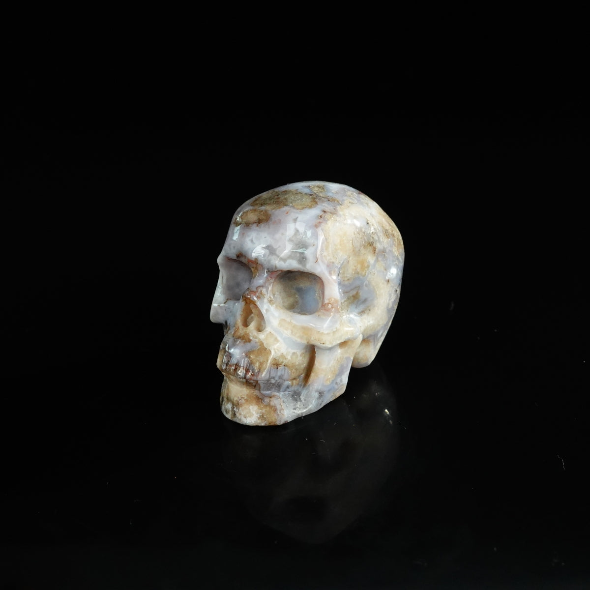 2.2" Blue Flower Agate Crystal Skull Carving - Unique Piece #BF06