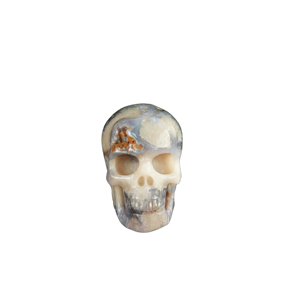 2.2" Blue Flower Agate Crystal Skull Carving - Unique Piece #BF07