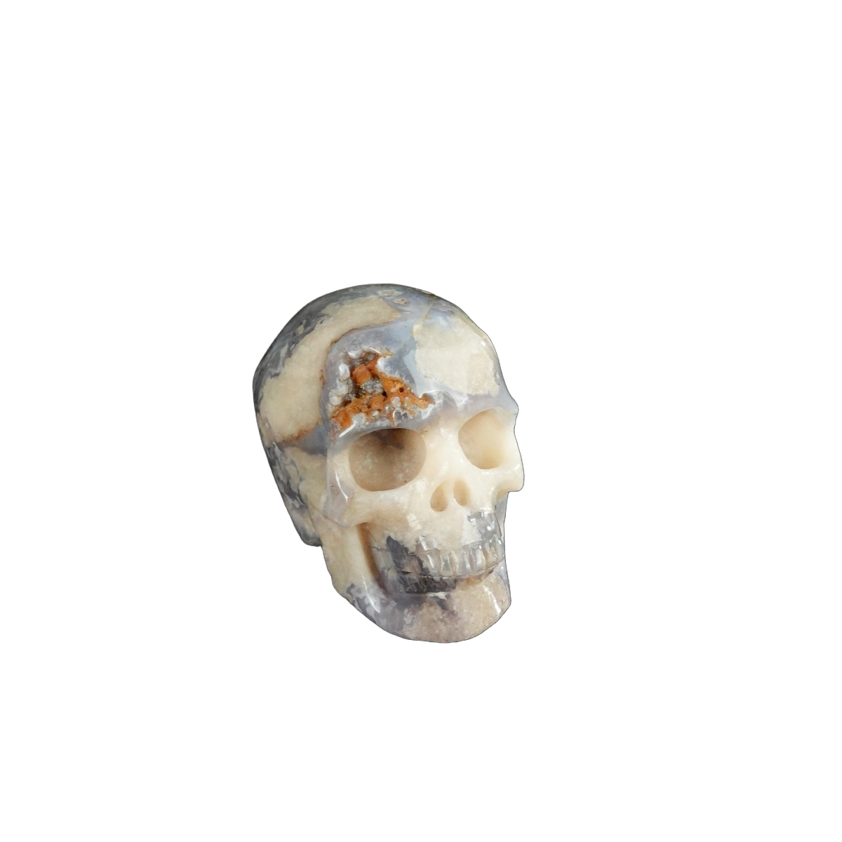 2.2" Blue Flower Agate Crystal Skull Carving - Unique Piece #BF07