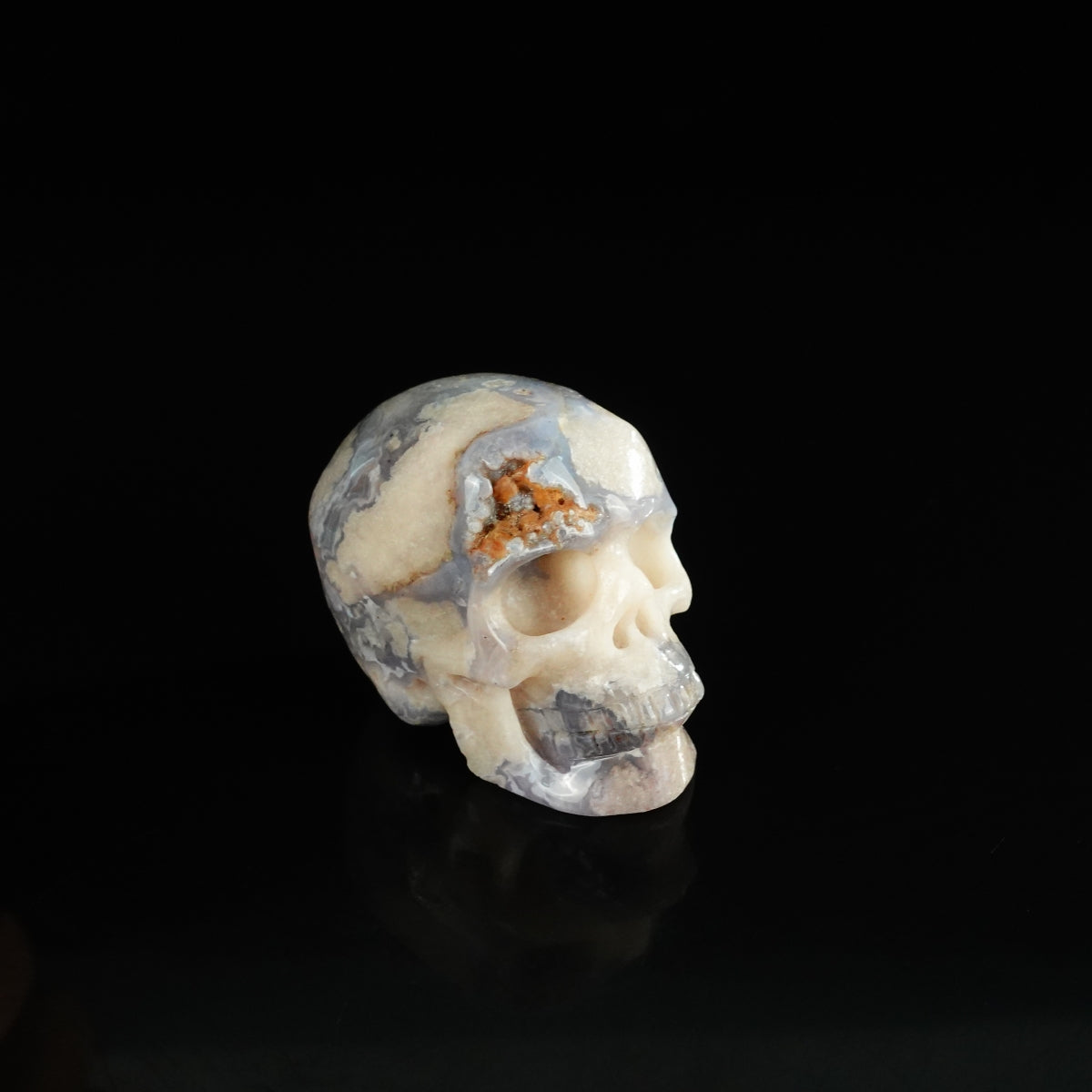 2.2" Blue Flower Agate Crystal Skull Carving - Unique Piece #BF07