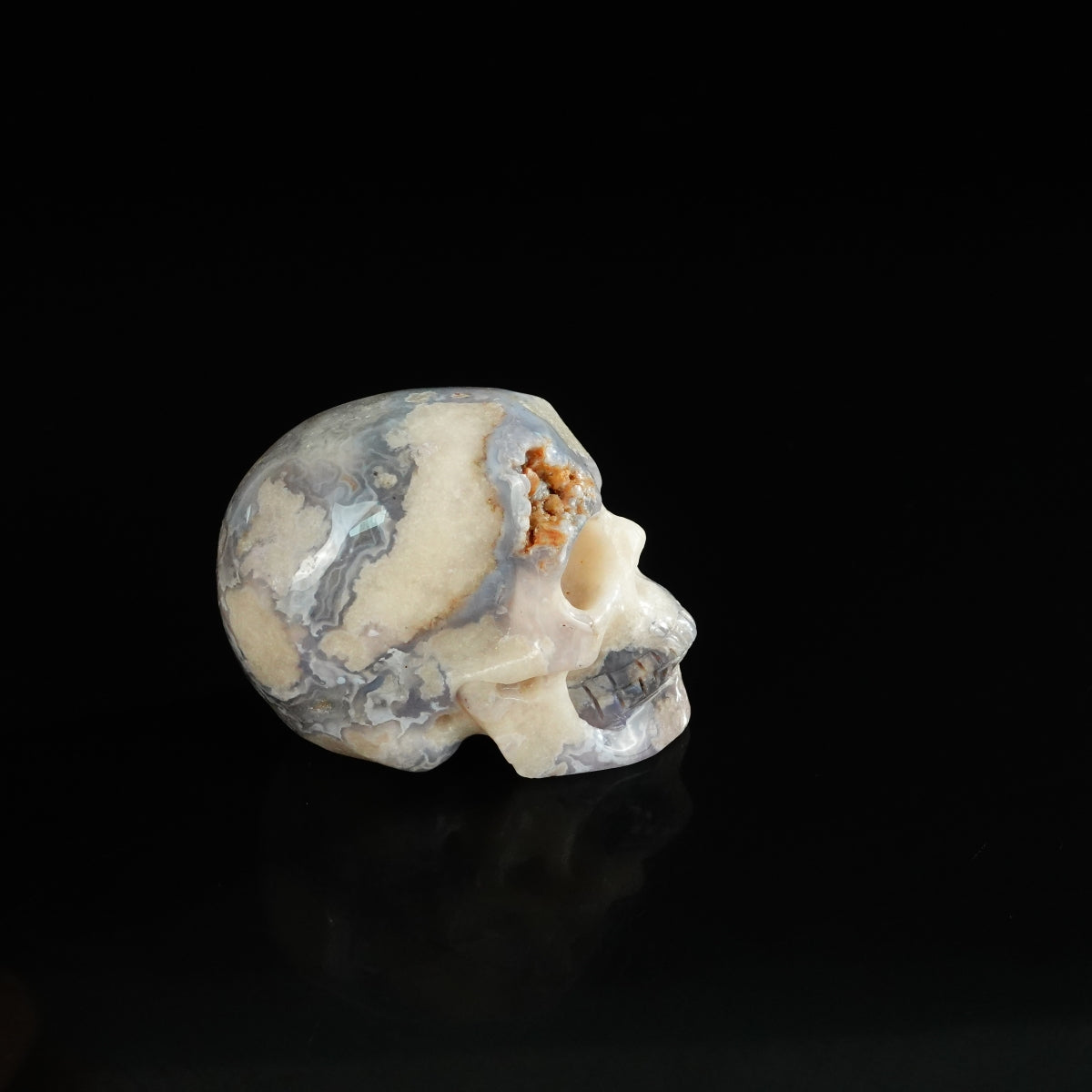 2.2" Blue Flower Agate Crystal Skull Carving - Unique Piece #BF07