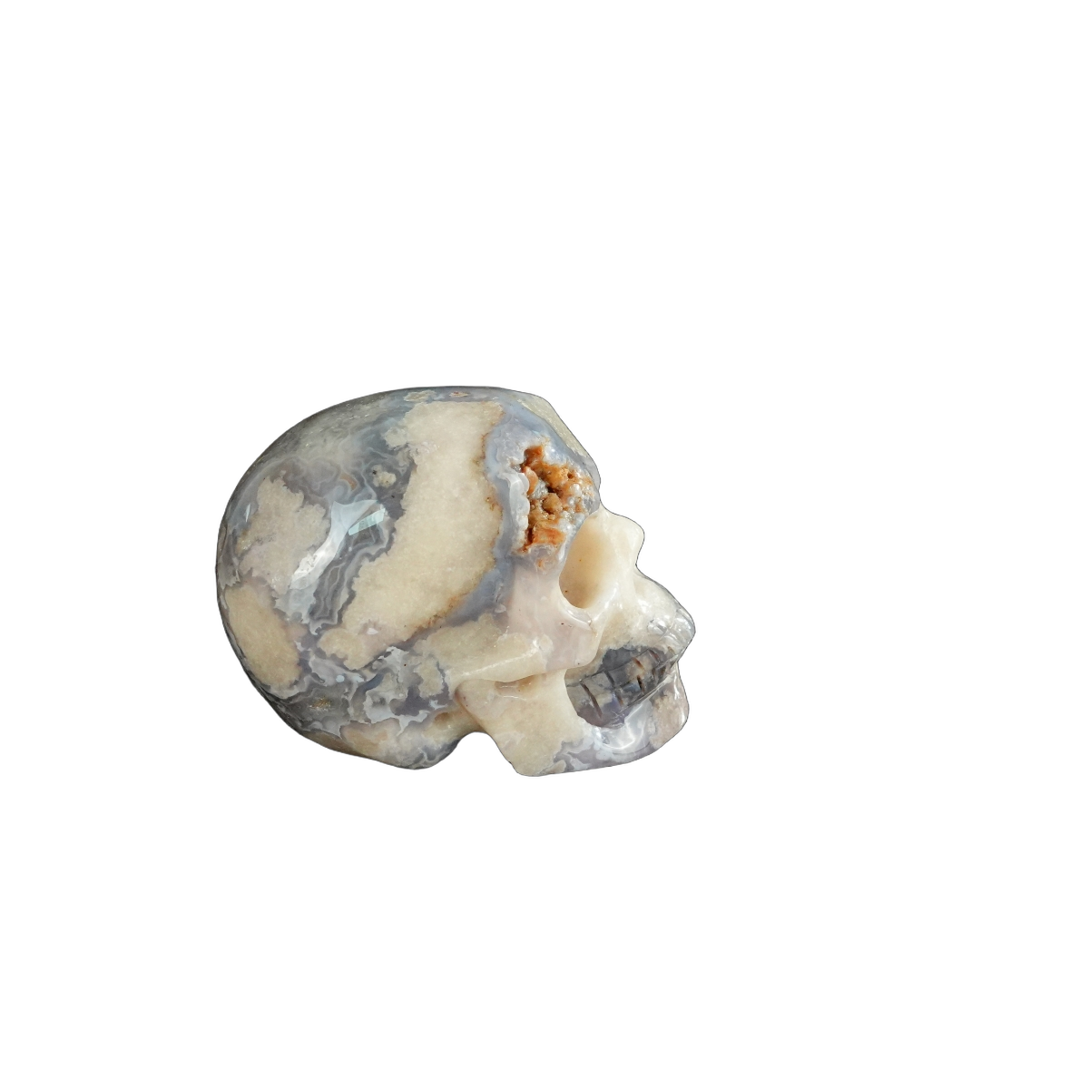 2.2" Blue Flower Agate Crystal Skull Carving - Unique Piece #BF07